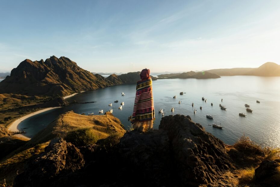 Breathtaking panoramic view from Padar Island in Komodo, showcasing a key destination in this comprehensive 2-week travel itinerary for Indonesia.