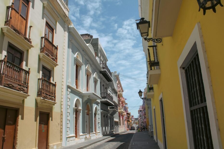 A colorful colonial street in Old San Juan, one of the best things to do in Puerto Rico.