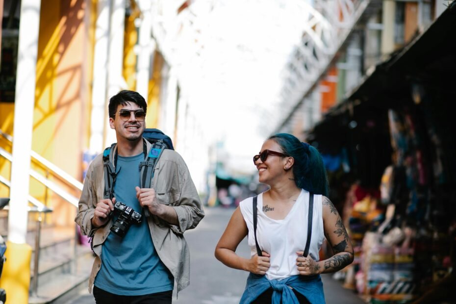 Happy person with a small backpack enjoying a 'jour travel' day trip, exploring a scenic local destination, representing spontaneous, budget-friendly short adventures and discovery.