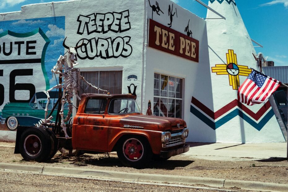 Iconic Clines Corners Travel Center on historic Route 66 in New Mexico, a landmark desert rest stop for travelers.