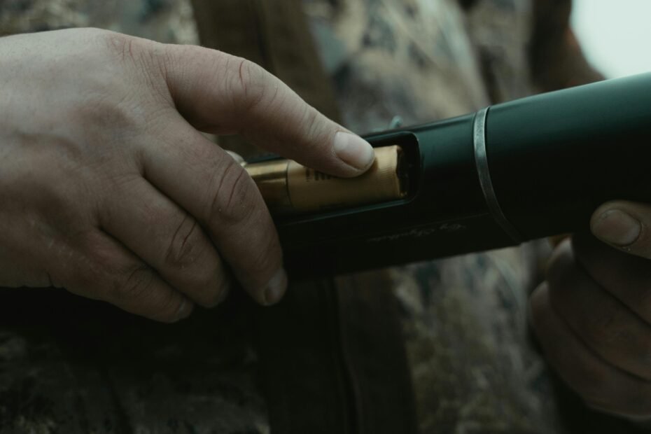 Person practicing safe shotgun handling at an outdoor shooting range, illustrating the critical importance of understanding pellet travel distance and maximum range for safety.
